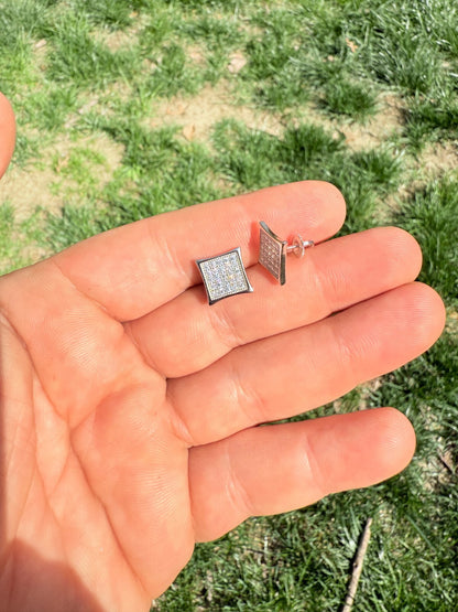 Real 925 Sterling Silver Kite Earrings Iced CZ Screwbacks 11mm - WHOLESALE DEAL