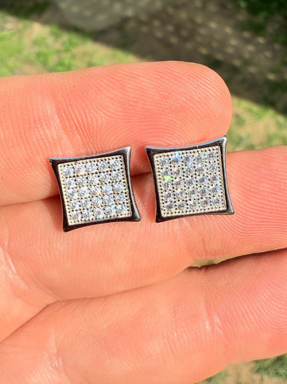 Real 925 Sterling Silver Kite Earrings Iced CZ Screwbacks 11mm - WHOLESALE DEAL