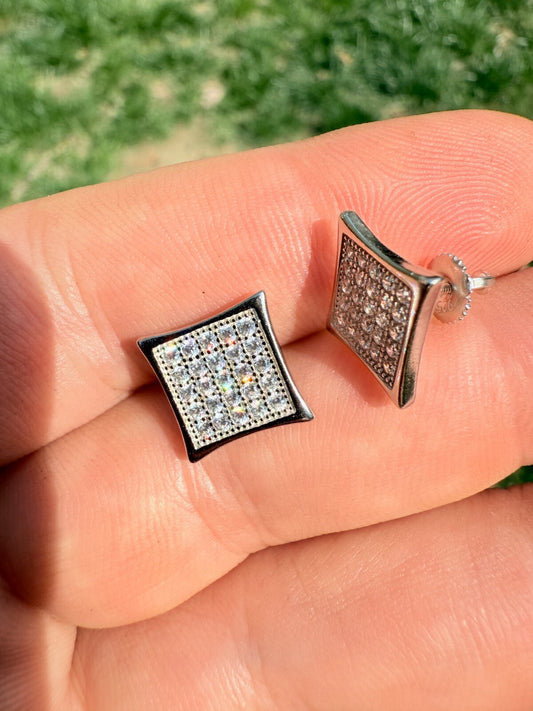 Real 925 Sterling Silver Kite Earrings Iced CZ Screwbacks 11mm - WHOLESALE DEAL