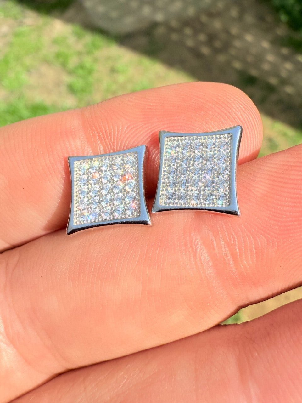 Real 925 Sterling Silver Kite Earrings Iced CZ Screwbacks 11mm - WHOLESALE DEAL