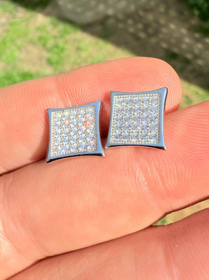 Real 925 Sterling Silver Kite Earrings Iced CZ Screwbacks 11mm - WHOLESALE DEAL