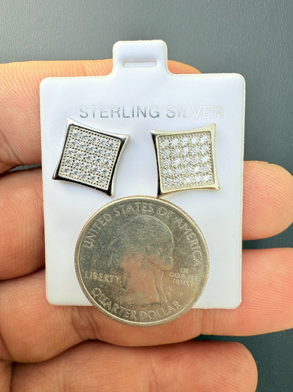 Real 925 Sterling Silver Kite Earrings Iced CZ Screwbacks 11mm - WHOLESALE DEAL