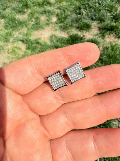 Real 925 Sterling Silver Kite Earrings Iced CZ Screwbacks 11mm - WHOLESALE DEAL