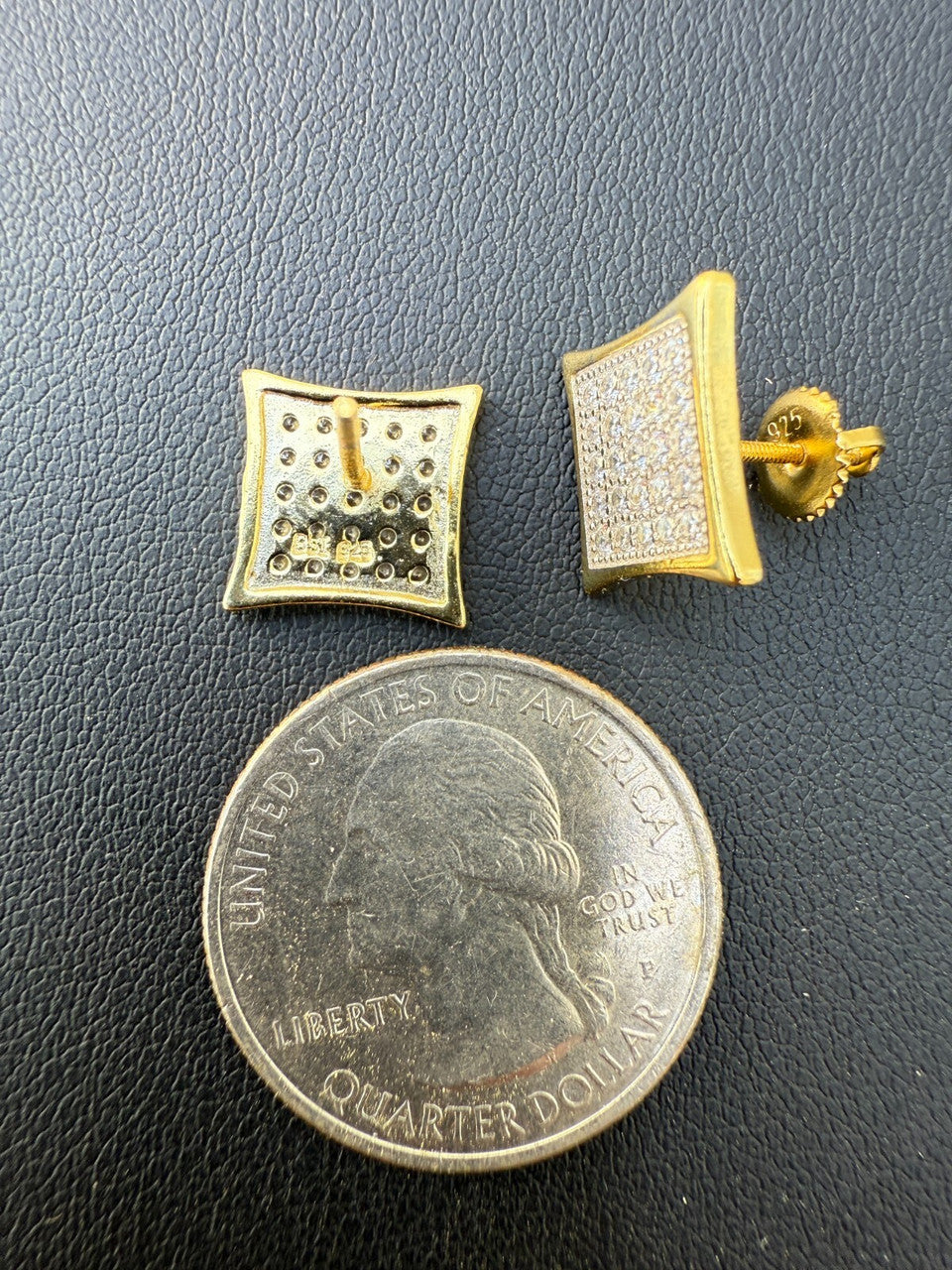 14K Gold Two Tone Real 925 Silver Kite Earrings Iced CZ 11mm - WHOLESALE DEAL