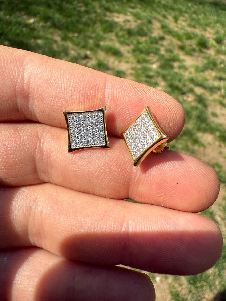 14K Gold Two Tone Real 925 Silver Kite Earrings Iced CZ 11mm - WHOLESALE DEAL