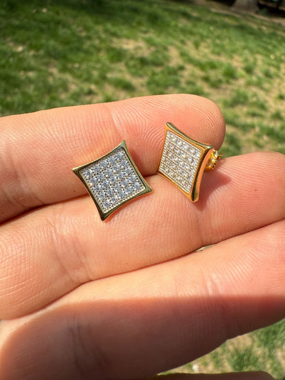 14K Gold Two Tone Real 925 Silver Kite Earrings Iced CZ 11mm - WHOLESALE DEAL