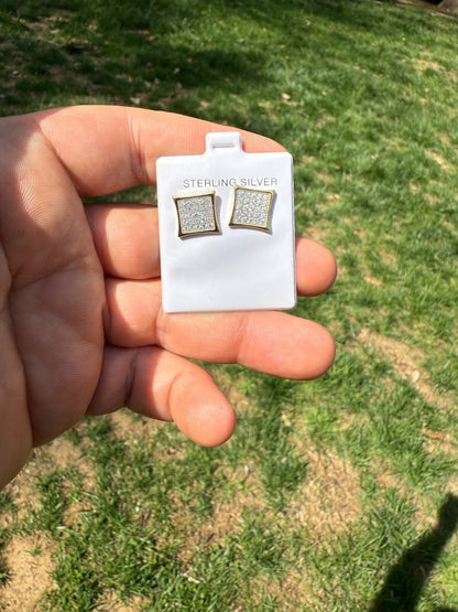 14K Gold Two Tone Real 925 Silver Kite Earrings Iced CZ 11mm - WHOLESALE DEAL