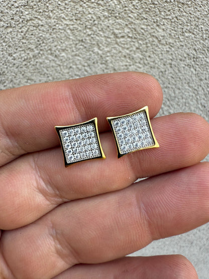 14K Gold Two Tone Real 925 Silver Kite Earrings Iced CZ 11mm - WHOLESALE DEAL