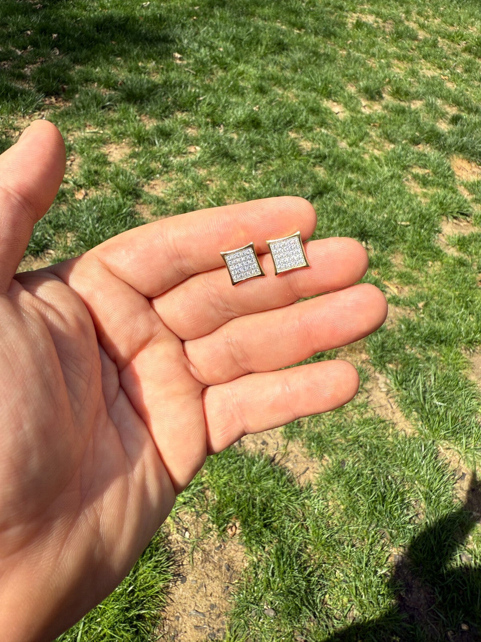 14K Gold Two Tone Real 925 Silver Kite Earrings Iced CZ 11mm - WHOLESALE DEAL