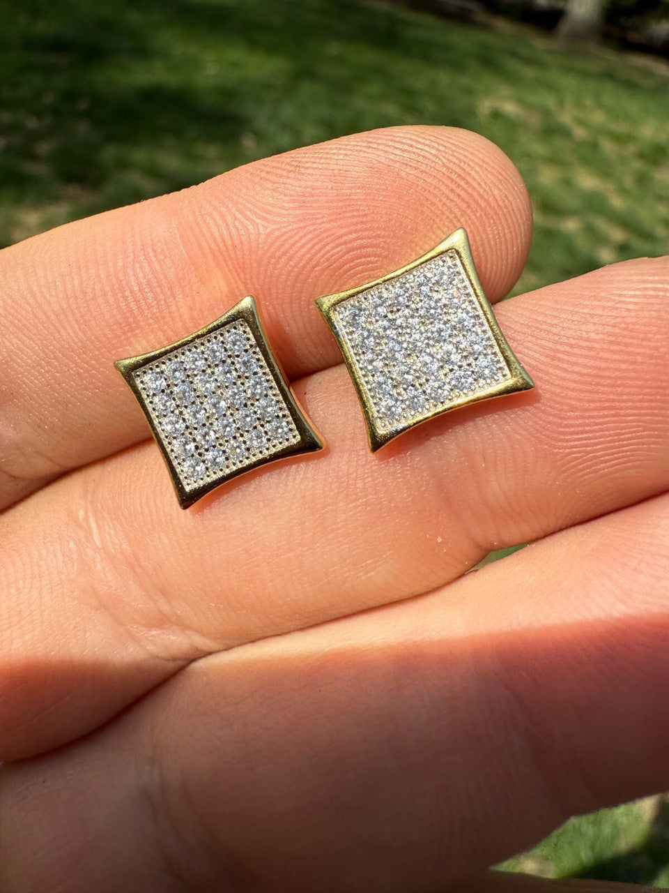 14K Gold Two Tone Real 925 Silver Kite Earrings Iced CZ 11mm - WHOLESALE DEAL