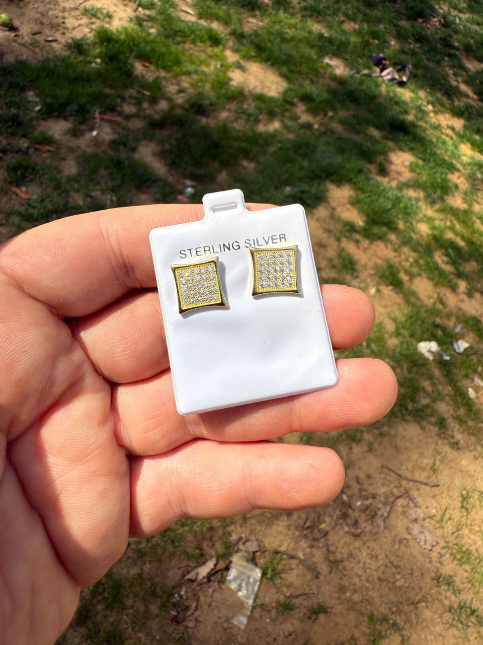 14K Gold Over 925 Silver Kite Earrings Iced CZ 11mm Mens Ladies - WHOLESALE DEAL