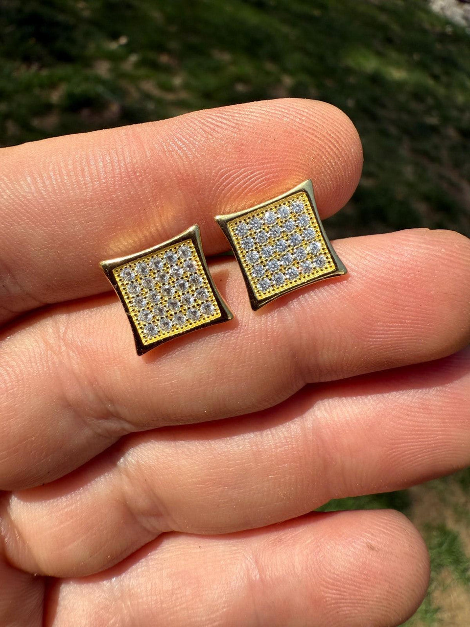 14K Gold Over 925 Silver Kite Earrings Iced CZ 11mm Mens Ladies - WHOLESALE DEAL