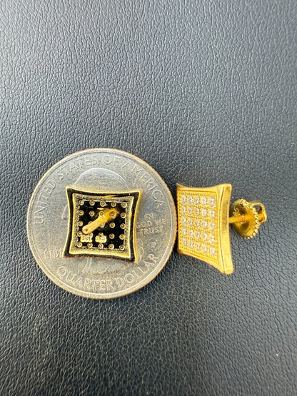 14K Gold Over 925 Silver Kite Earrings Iced CZ 11mm Mens Ladies - WHOLESALE DEAL