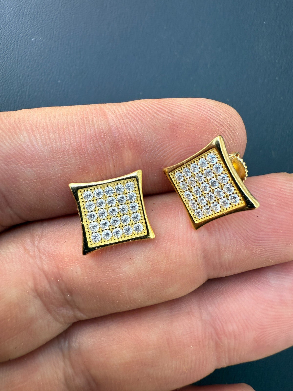 14K Gold Over 925 Silver Kite Earrings Iced CZ 11mm Mens Ladies - WHOLESALE DEAL