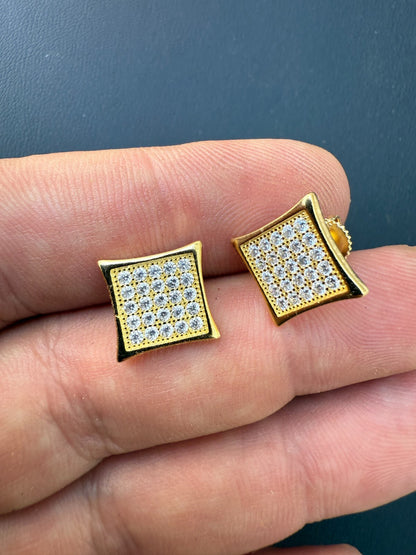 14K Gold Over 925 Silver Kite Earrings Iced CZ 11mm Mens Ladies - WHOLESALE DEAL