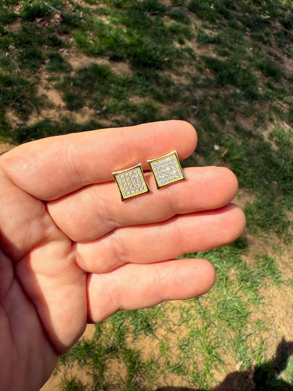 14K Gold Over 925 Silver Kite Earrings Iced CZ 11mm Mens Ladies - WHOLESALE DEAL