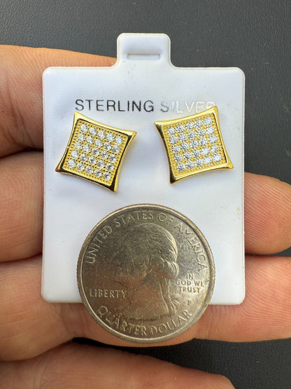 14K Gold Over 925 Silver Kite Earrings Iced CZ 11mm Mens Ladies - WHOLESALE DEAL