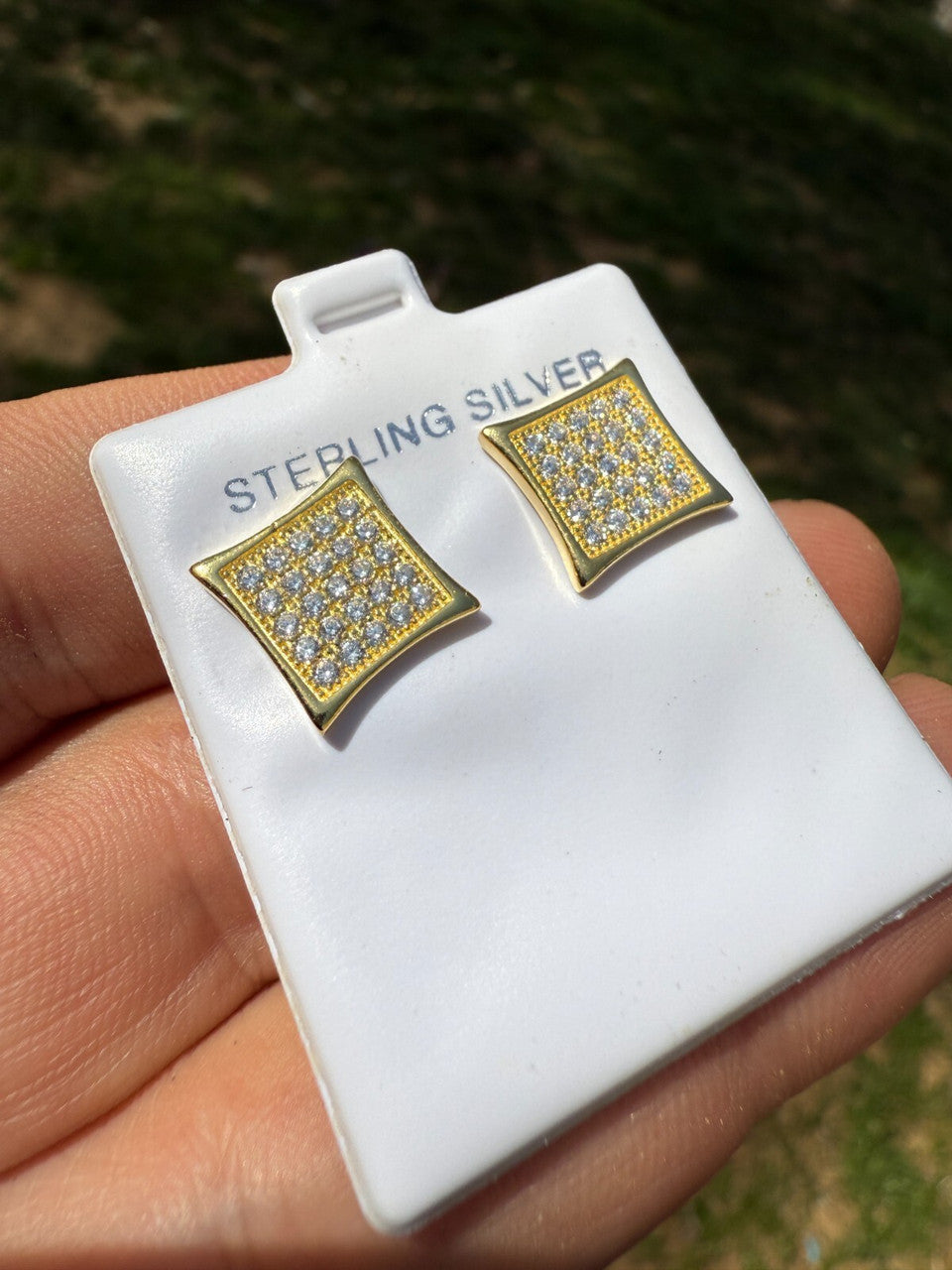 14K Gold Over 925 Silver Kite Earrings Iced CZ 11mm Mens Ladies - WHOLESALE DEAL