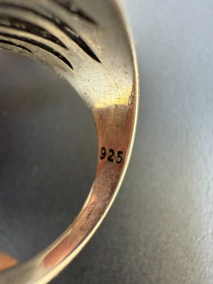 Mens Real Solid 925 Sterling Silver & 10k Gold Tigers Eye Gemstone Square Ring