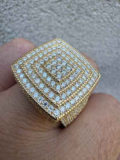 MOISSANITE Large Square Iced Out Ring - 14k Gold Vermeil 925 Silver