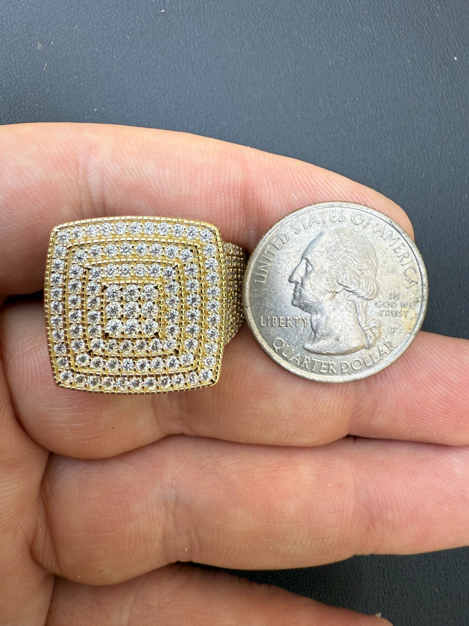 MOISSANITE Large Square Iced Out Ring - 14k Gold Vermeil 925 Silver