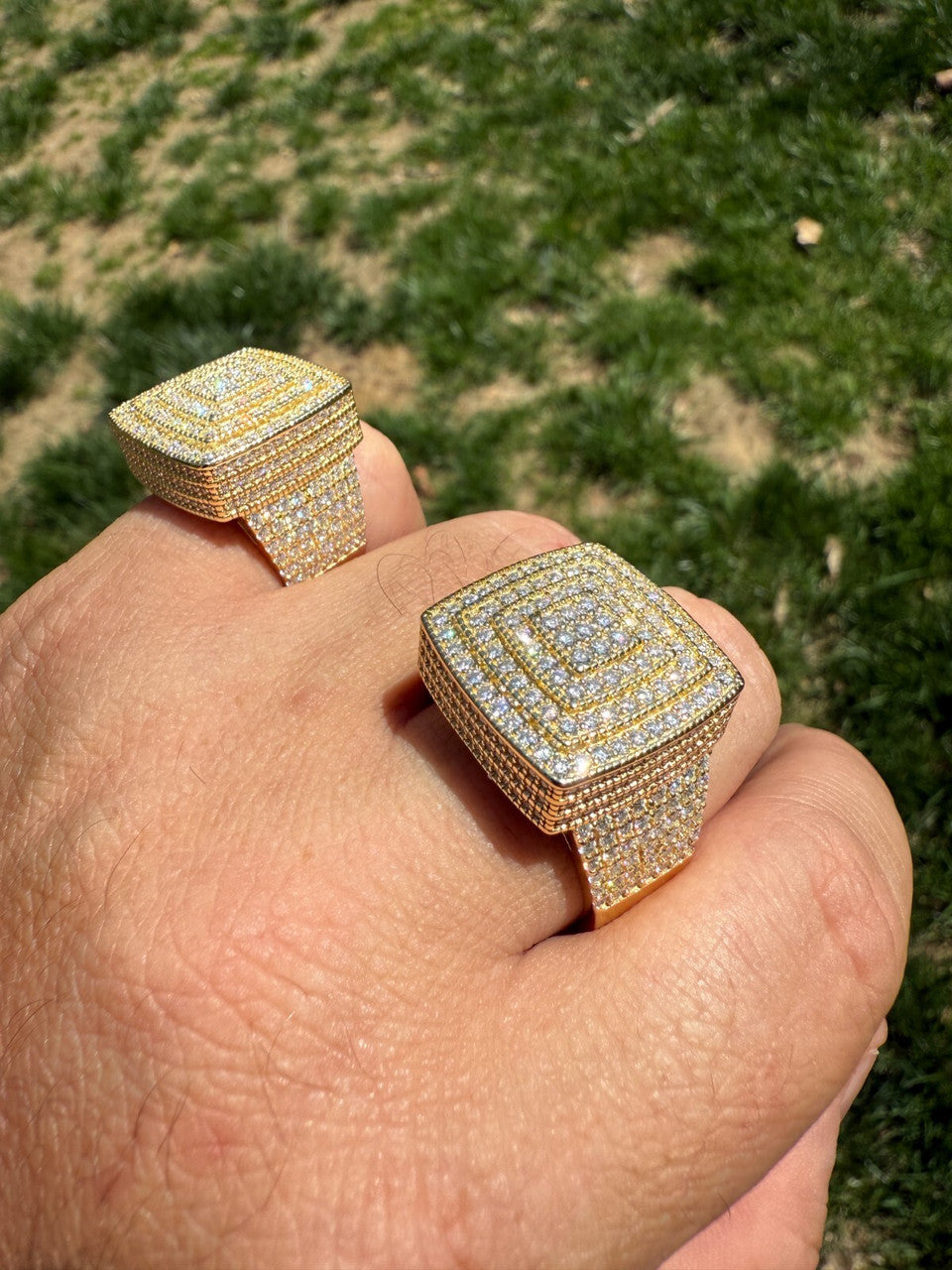 MOISSANITE Large Square Iced Out Ring - 14k Gold Vermeil 925 Silver