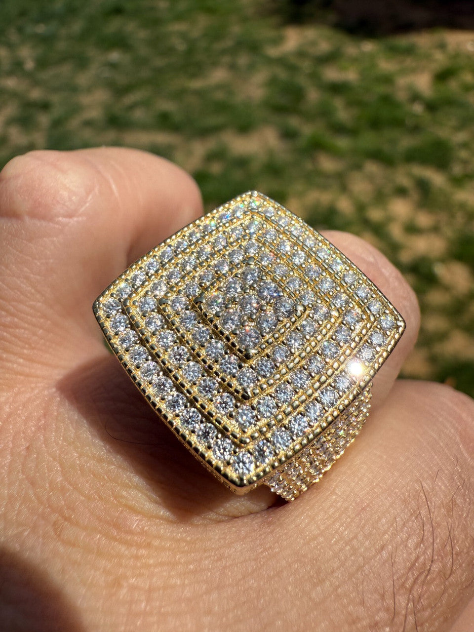 MOISSANITE Large Square Iced Out Ring - 14k Gold Vermeil 925 Silver