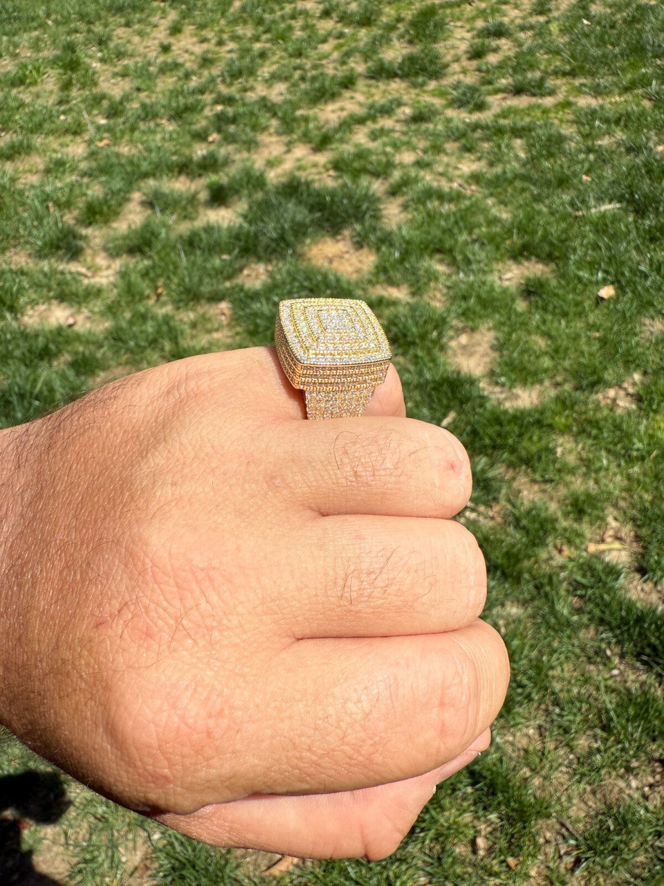 MOISSANITE Large Square Iced Out Ring - 14k Gold Vermeil 925 Silver