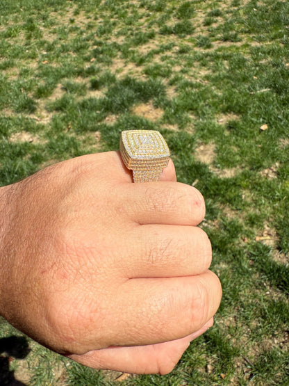 MOISSANITE Large Square Iced Out Ring - 14k Gold Vermeil 925 Silver