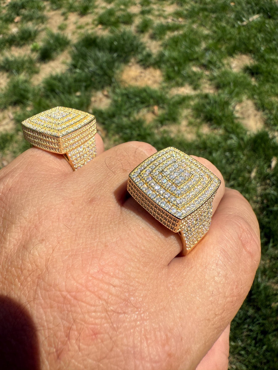 MOISSANITE Large Square Iced Out Ring - 14k Gold Vermeil 925 Silver