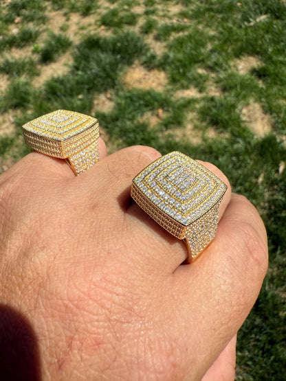 MOISSANITE Large Square Iced Out Ring - 14k Gold Vermeil 925 Silver