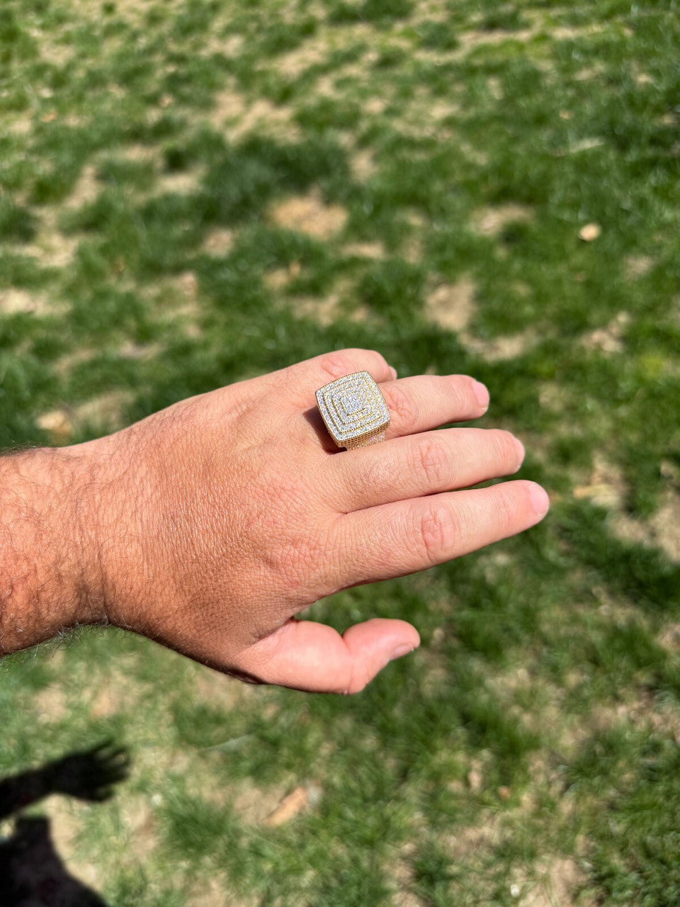 MOISSANITE Large Square Iced Out Ring - 14k Gold Vermeil 925 Silver