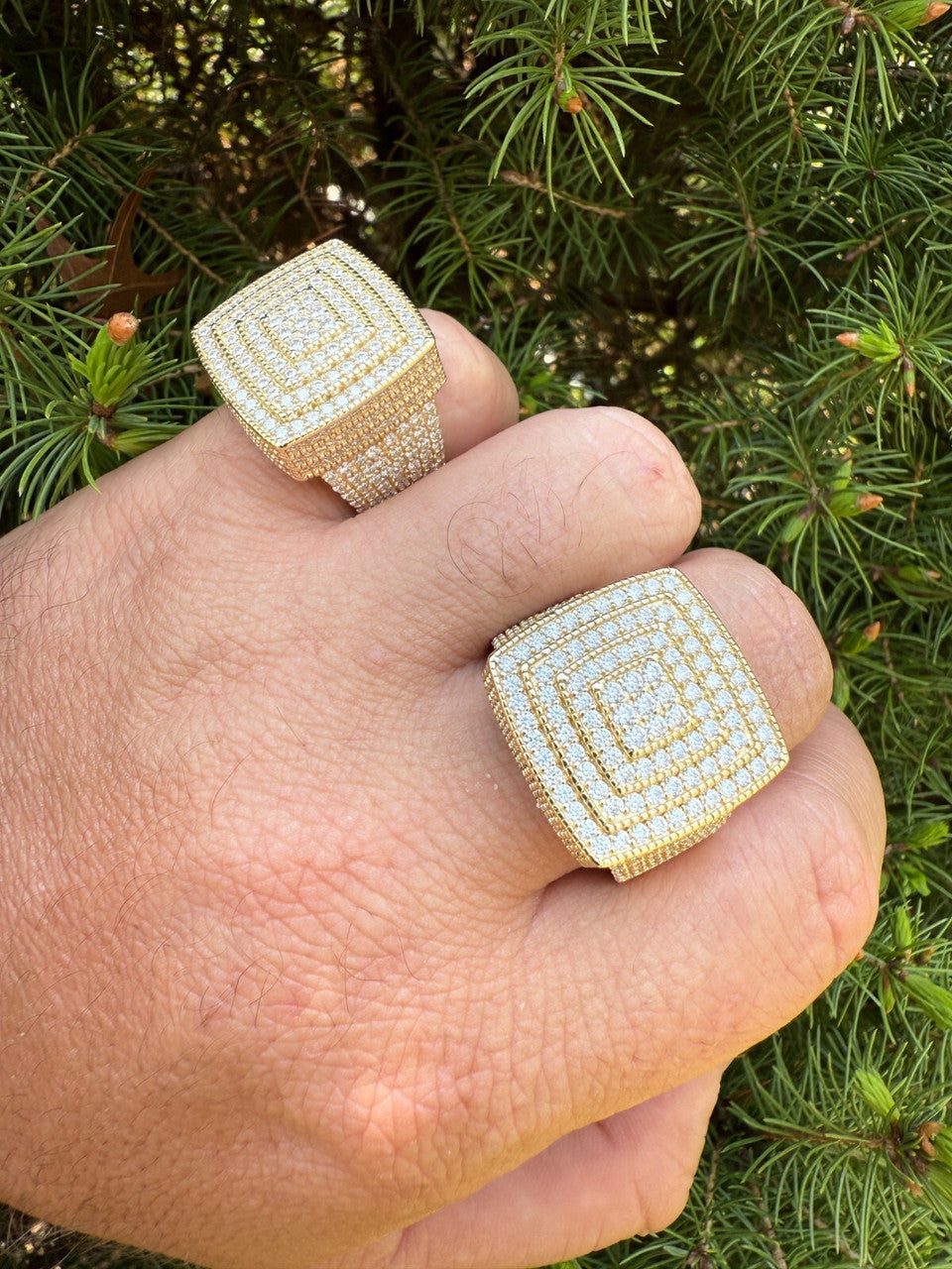 MOISSANITE Large Square Iced Out Ring - 14k Gold Vermeil 925 Silver