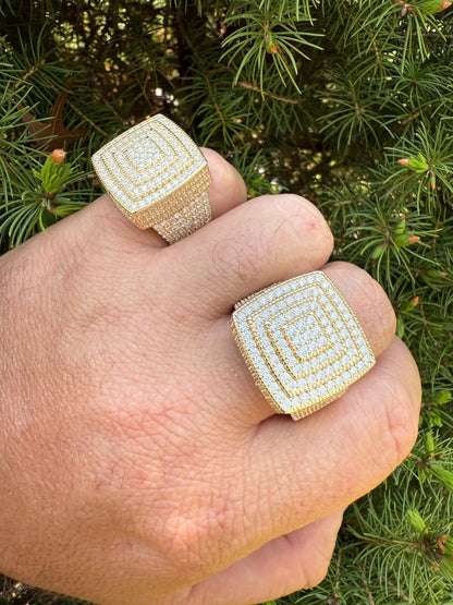 MOISSANITE Large Square Iced Out Ring - 14k Gold Vermeil 925 Silver