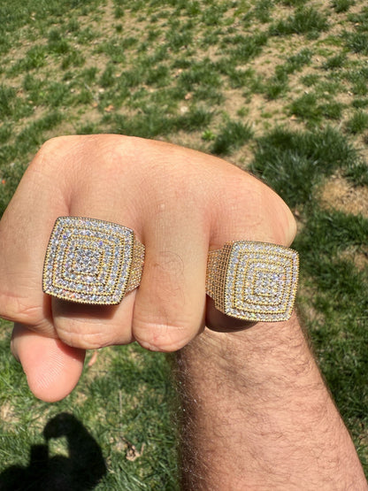 MOISSANITE Large Square Iced Out Ring - 14k Gold Vermeil 925 Silver