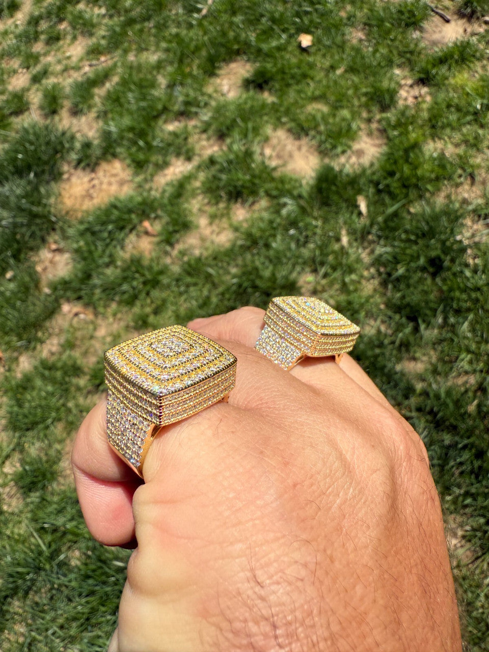 MOISSANITE Large Square Iced Out Ring - 14k Gold Vermeil 925 Silver