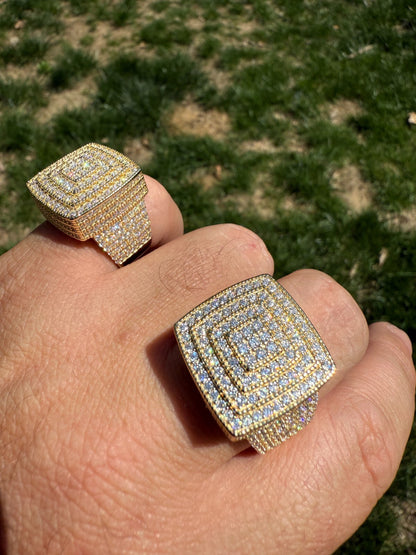 MOISSANITE Large Square Iced Out Ring - 14k Gold Vermeil 925 Silver