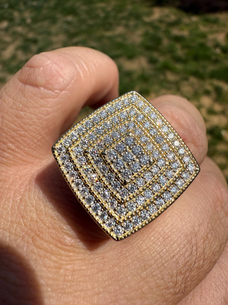 MOISSANITE Large Square Iced Out Ring - 14k Gold Vermeil 925 Silver