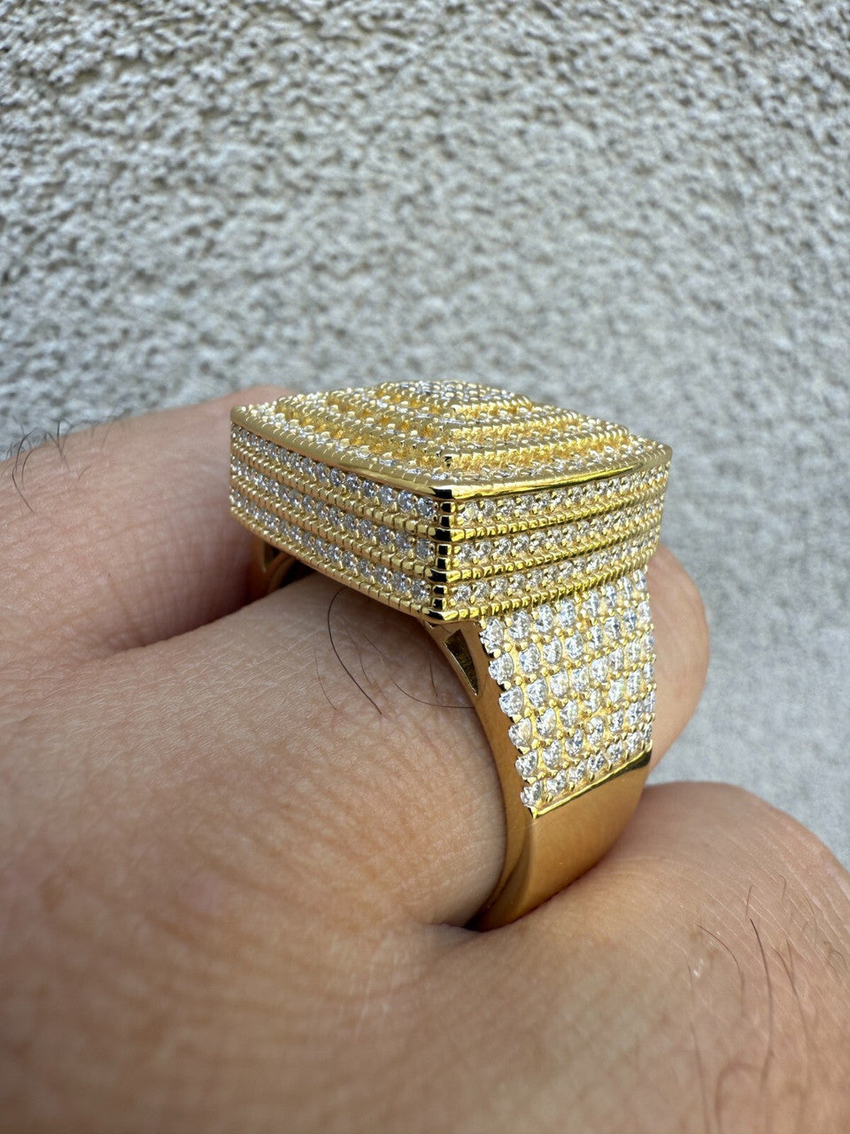 MOISSANITE Large Square Iced Out Ring - 14k Gold Vermeil 925 Silver