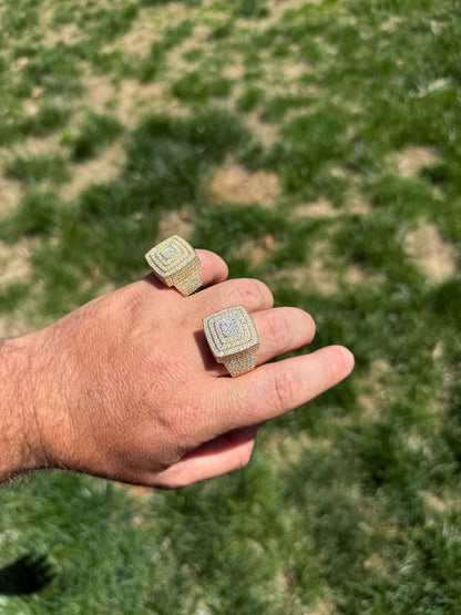 MOISSANITE Large Square Iced Out Ring - 14k Gold Vermeil 925 Silver