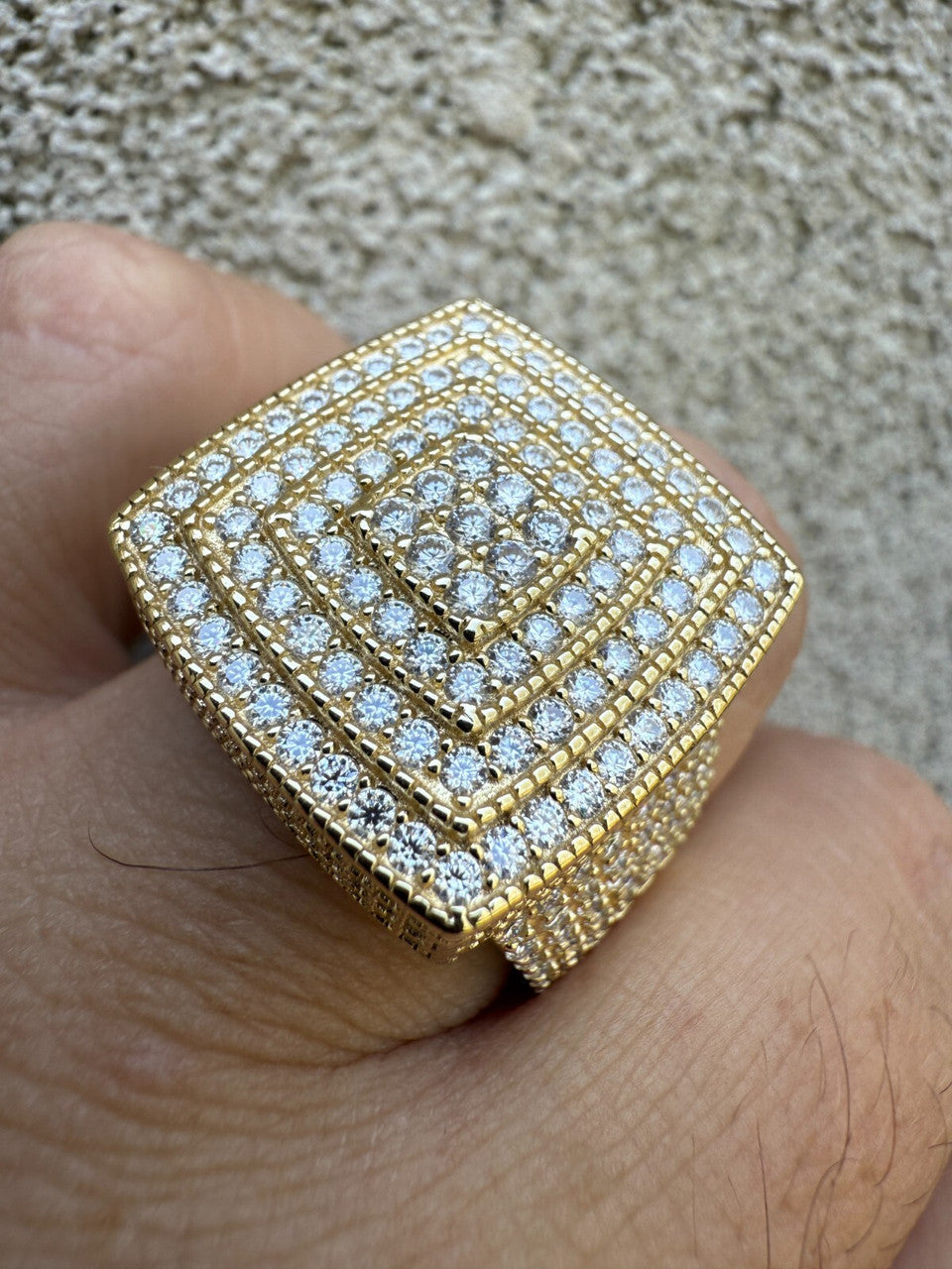 MOISSANITE Large Square Iced Out Ring - 14k Gold Vermeil 925 Silver