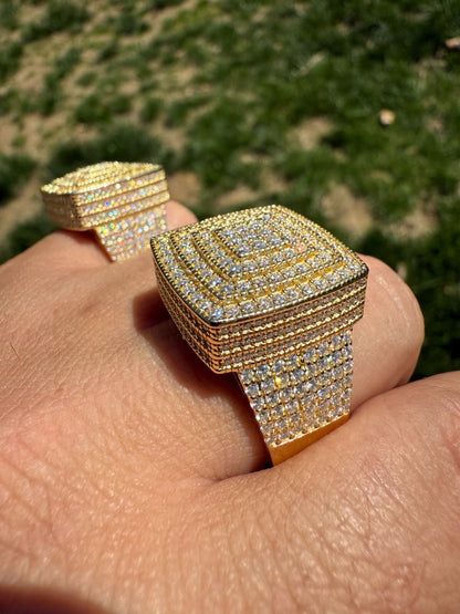 MOISSANITE Large Square Iced Out Ring - 14k Gold Vermeil 925 Silver