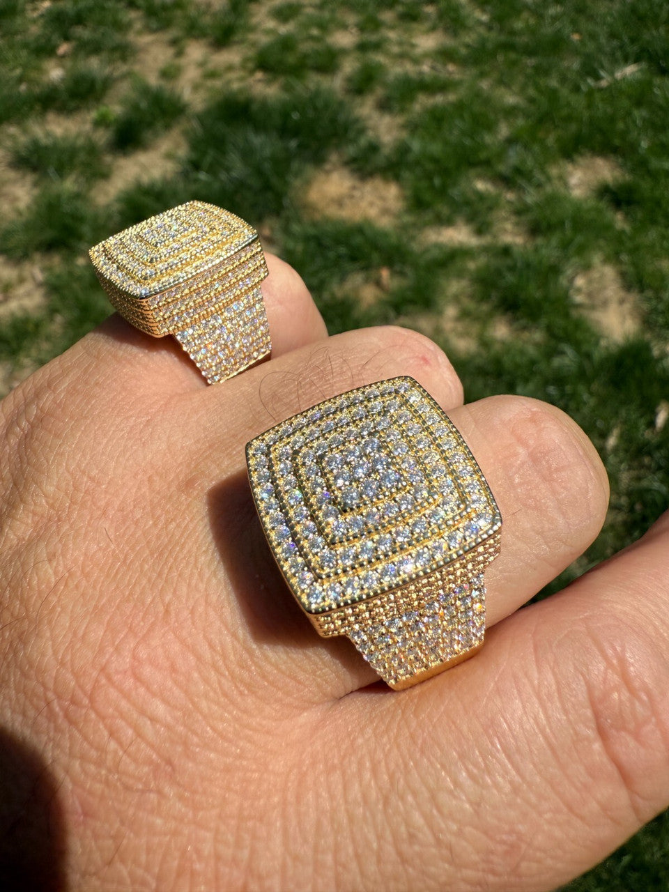 MOISSANITE Large Square Iced Out Ring - 14k Gold Vermeil 925 Silver