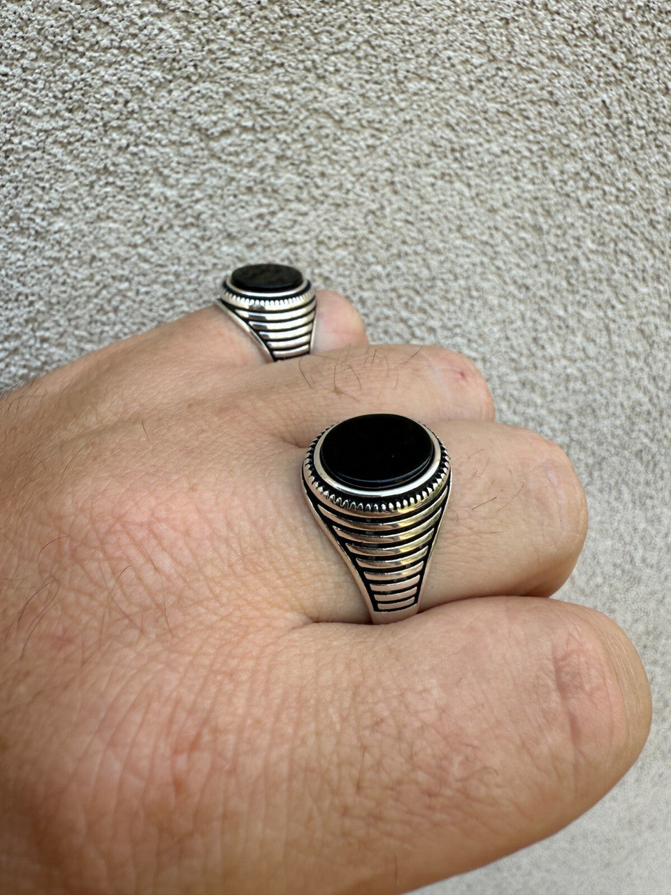 Night Sky Ring - 925 Silver Oxidized - Genuine Black Onyx Stone