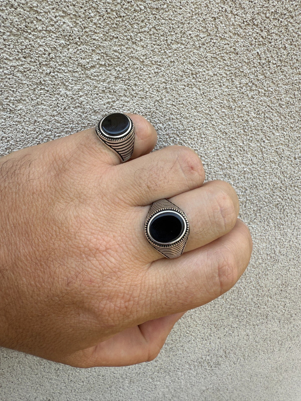 Night Sky Ring - 925 Silver Oxidized - Genuine Black Onyx Stone