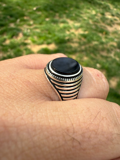 Night Sky Ring - 925 Silver Oxidized - Genuine Black Onyx Stone