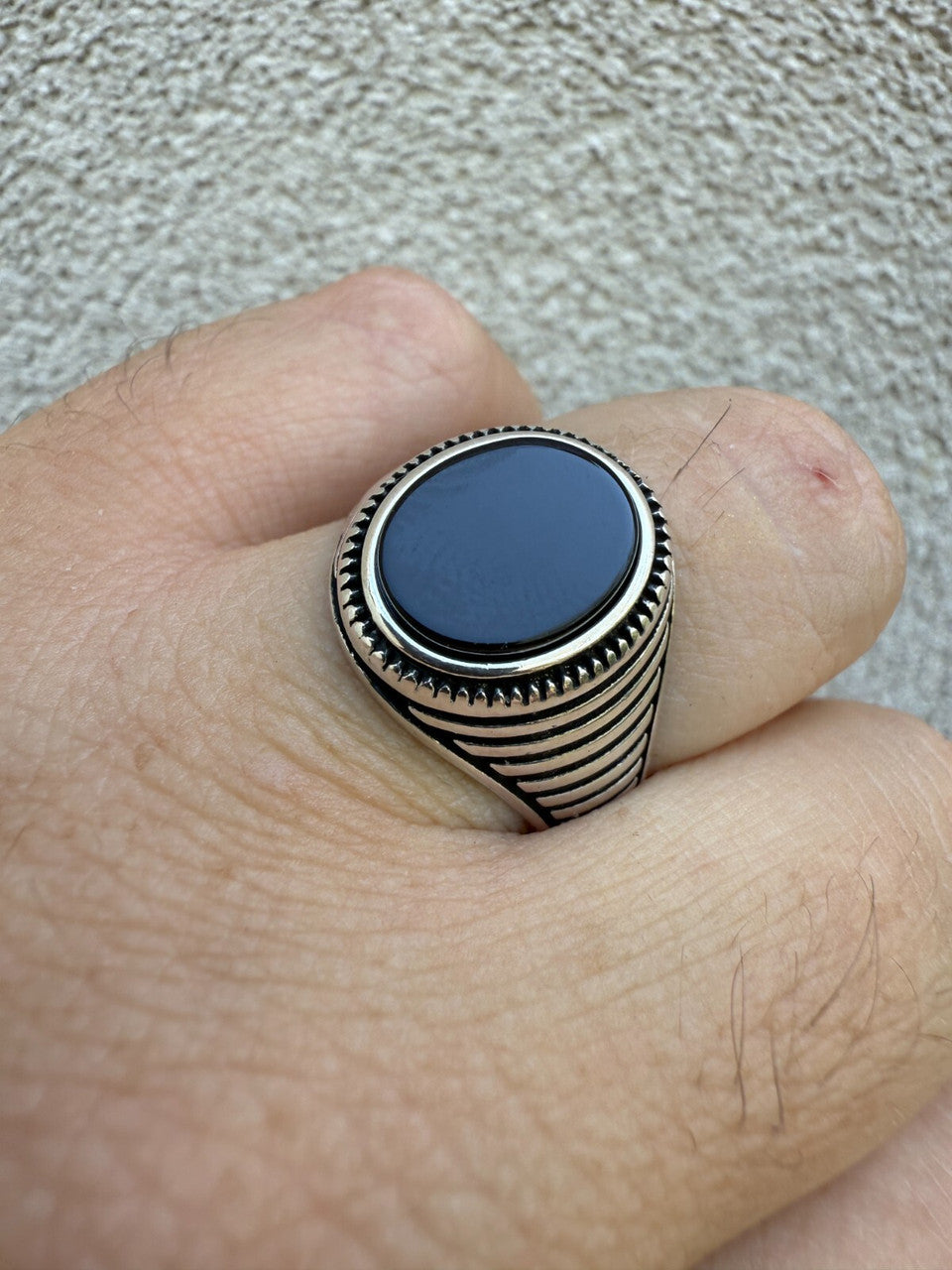 Night Sky Ring - 925 Silver Oxidized - Genuine Black Onyx Stone