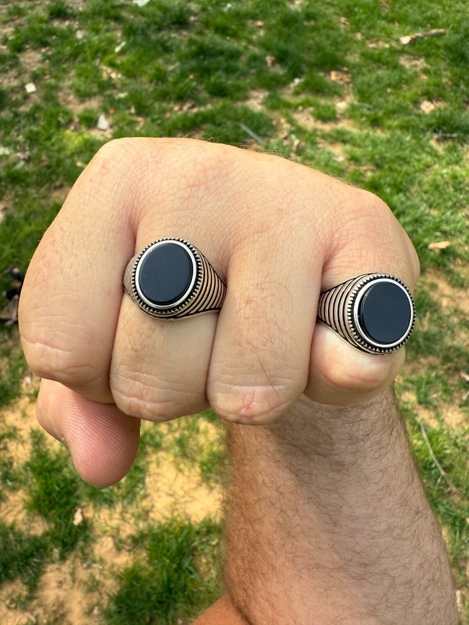 Night Sky Ring - 925 Silver Oxidized - Genuine Black Onyx Stone