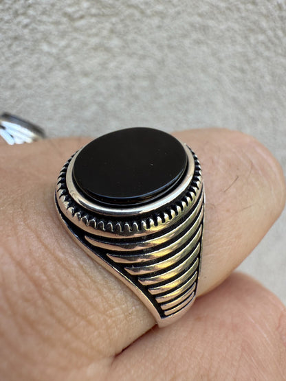 Night Sky Ring - 925 Silver Oxidized - Genuine Black Onyx Stone