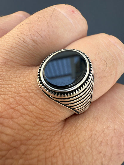 Night Sky Ring - 925 Silver Oxidized - Genuine Black Onyx Stone